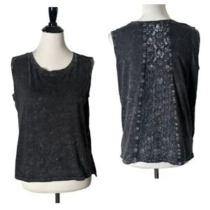 WYLD Distressed Black Floral Lace Back Top Size XL‎ Sleeveless Grunge Tee